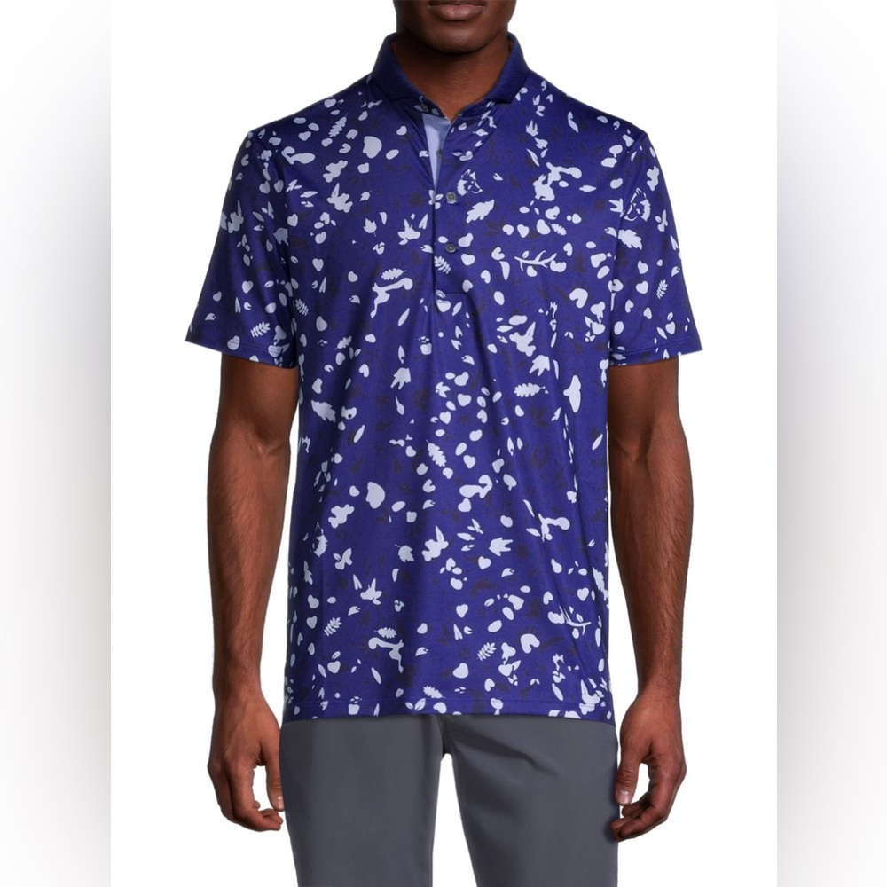Greyson Men Blue Wolf Forest
 Button Golf Polo Performance Shirt Size L (EUC)